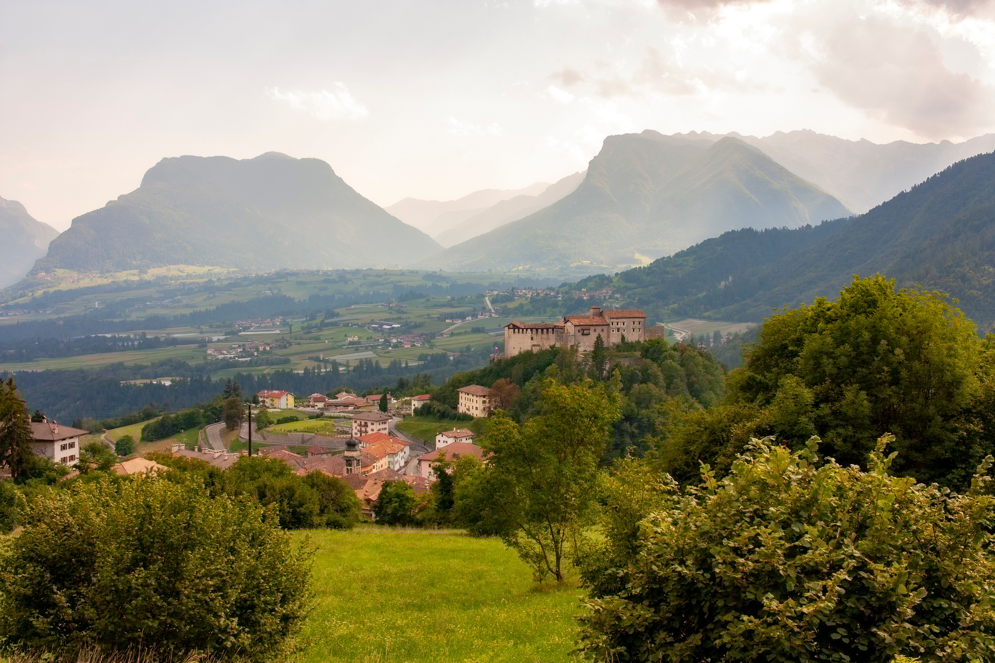 Magical and spectacular panoramic view of the Stenico castle and surrounding mountains